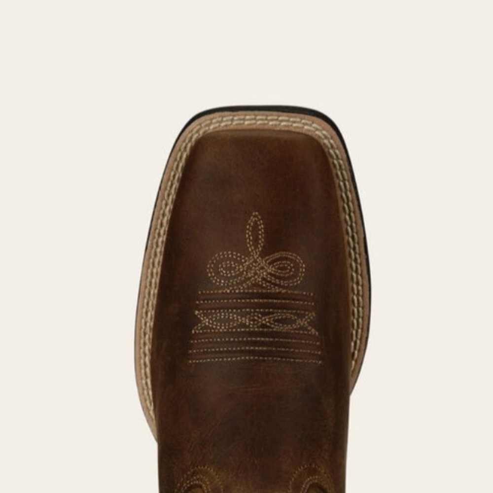 Ariat Brown Leather Round Up Western Wide Square Toe 11” Pull On Boots - Picture 8 of 10